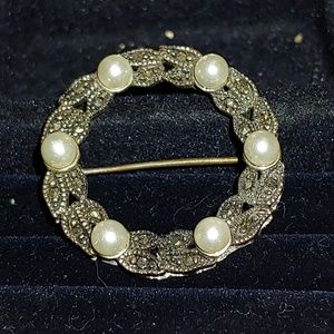 Pearl and Marcasite brooch